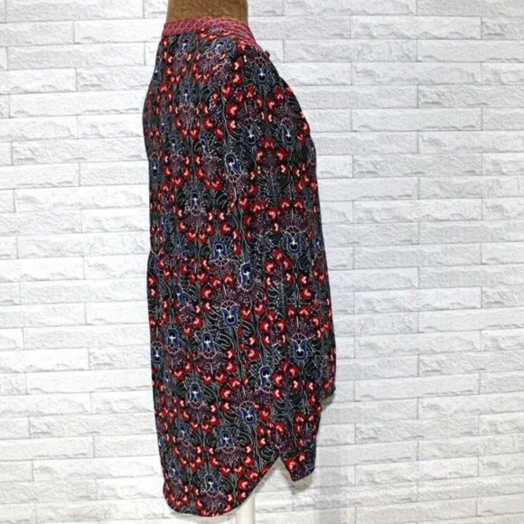 CATO Blouse Lace Up Red Floral Patchwork Long Sleeve Tunic Small - Picture 4 of 11